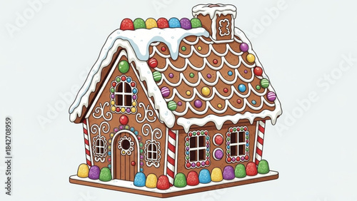 Gingerbread House Delight: A whimsical gingerbread house, adorned with colorful candies and frosting, stands as a sweet and festive symbol of holiday joy and baking traditions.