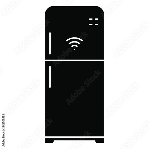Smart home appliance vector graphic: modern refrigerator with wifi symbol, perfect for depicting internet of things IoT and connected kitchen concepts