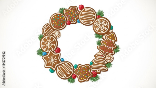 Gingerbread Wreath: A delightful arrangement of festive gingerbread cookies, artfully crafted into a circular wreath, embodies the spirit of the holiday season and invites a sense of warmth and cheer.