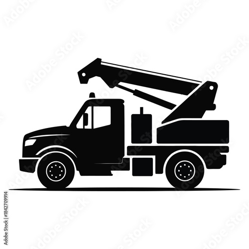 Tow truck black vector icon on transparent background heavy duty vehicle with crane industrial transport service isolated silhouette for towing and recovery