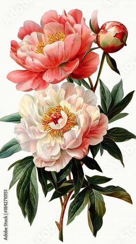 Botanical Art Featuring Timeless Peonies in Vintage Style