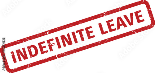 Distressed Red Indefinite Leave Rubber Stamp on White Background, Angled View