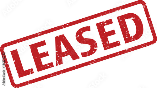 Distressed Red Leased Rubber Stamp Impression on White Background Indicating Property Status and Agreements