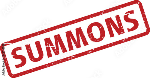 Summons Red Rubber Stamp with Grunge Texture on White Background, Legal Document Illustration