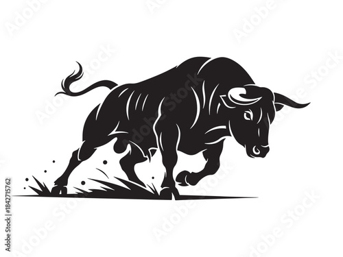 Powerful charging bull silhouette illustration depicting strength and aggression