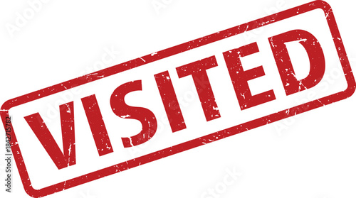 Distressed Red Visited Stamp on White Background, Indicating Completed Destination or Location Visit