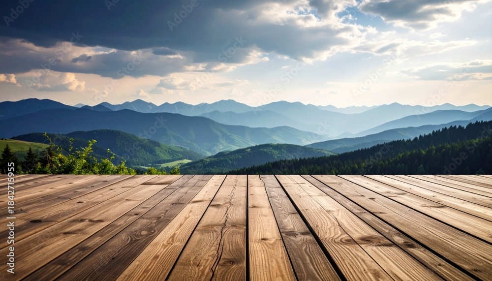Fototapeta premium Mountain View from Wood Deck.