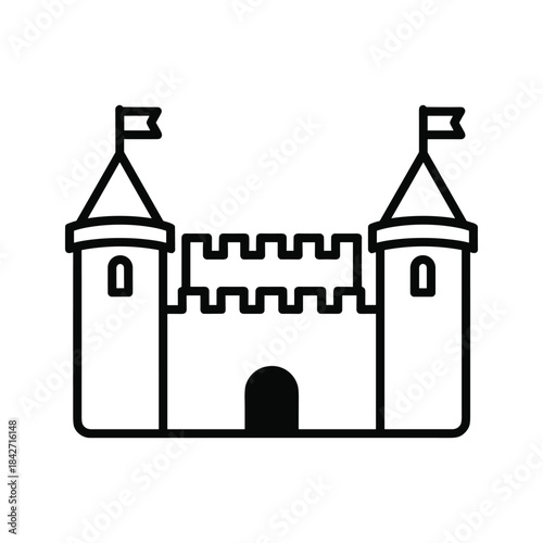 Simple castle illustration with towers and flags