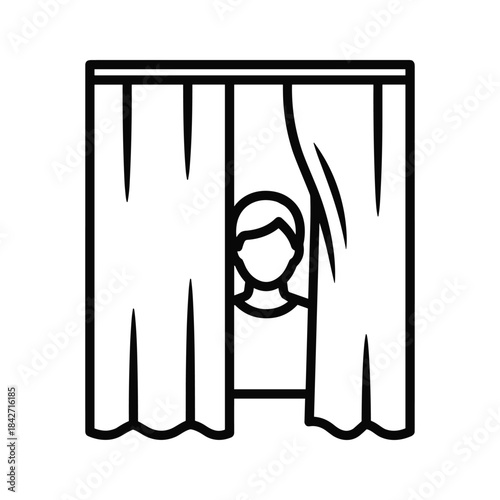 Person peeking through curtain