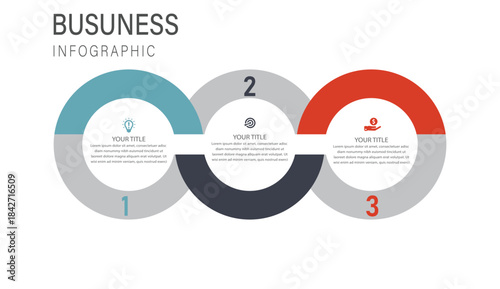 3-Step Modern circular business infographic with three connected steps for strategy planning and professional presentation