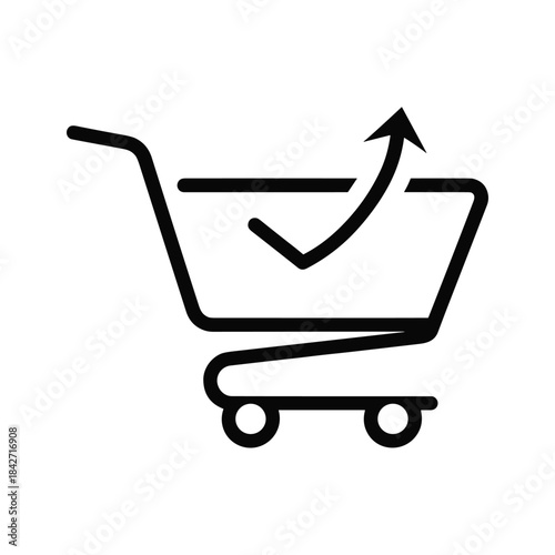 Shopping cart with checkmark and arrow