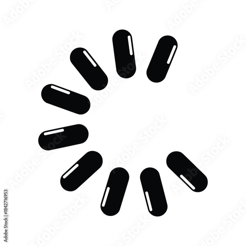 Black capsules arranged in a circular pattern on white background