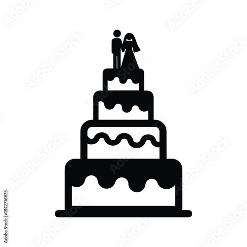 Wedding cake with bride and groom silhouette