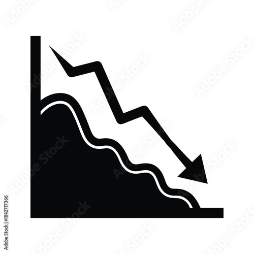 Declining graph with downward trend and arrow
