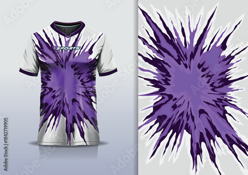 T-shirt mockup abstract texture grunge water sport jersey design for football, soccer, racing, esports, running, purple white black color