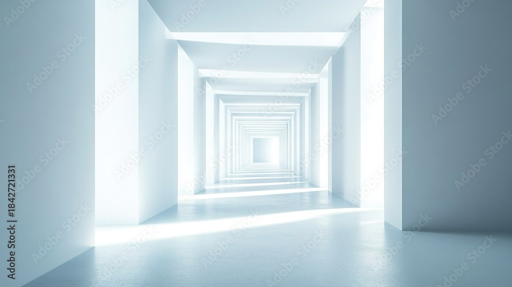 Fototapeta premium A minimalist corridor with soft lighting leading to a distant end