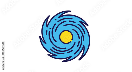 A vibrant blue and yellow hurricane icon with swirling lines, symbolizing powerful winds, tropical storms, and severe weather conditions.