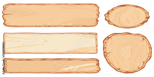 Stylized wooden boards with thick borders and light interior wood grain, vector illustration style.