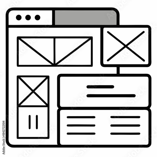 A conceptual illustration of a website wireframe and user interface layout design