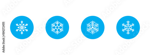 Winter Snowflake Icon Set, Blue Circle Holiday Symbols, Frozen Seasonal UI Elements, Snowflake Vector Pack, Vector illustration.