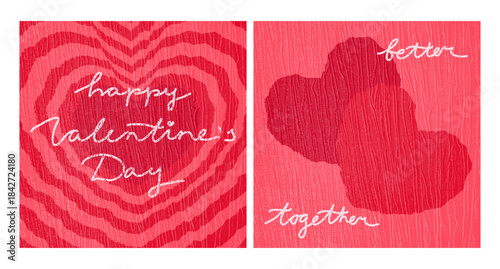 Valentine love cards with calligraphy on textile imitated background. Love card, cover, template. Vector illustration