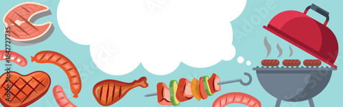 A picture of a grill with a bunch of meat and vegetables on it