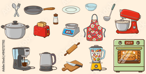 Vector illustration of a set of kitchen utensils