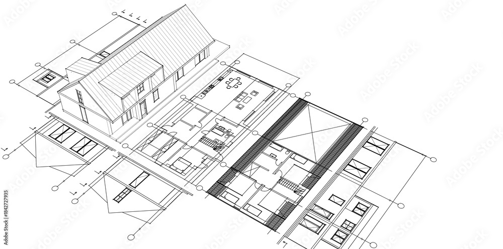 Fototapeta premium house architectural project sketch 3d illustration 
