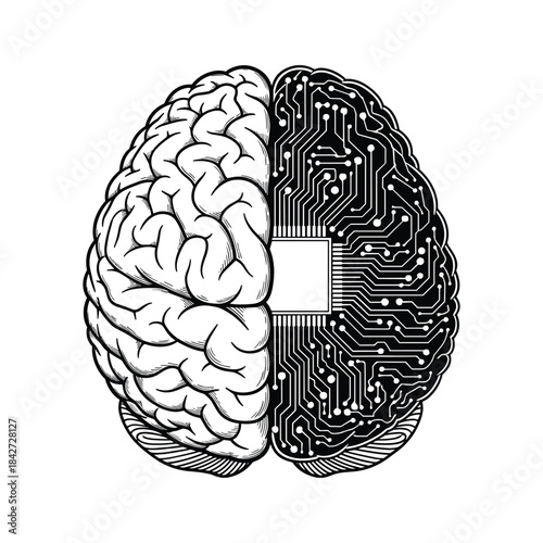 Human brain and microchip illustration