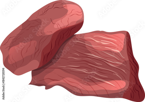 Two pieces of meat are shown on a white background