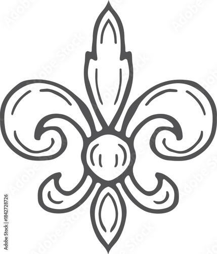 A black and white drawing of a fleur de lis