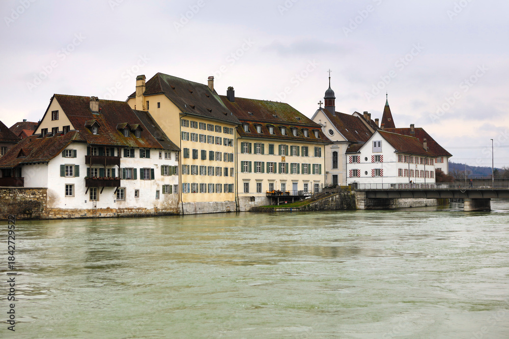 Fototapeta premium Basel, Switzerland, city view on a cloudy winter day