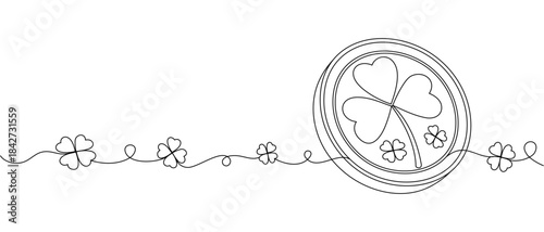 Line art style of vector illustration of a clover in coin