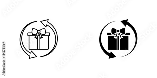 Gift linear icon. Present with arrows. Surprise in box. Celebrate birthday. Give away. Thin line customizable illustration. Contour symbol. Vector isolated outline drawing. Editable stroke