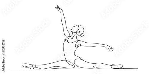 Graceful ballerina performing a split in a continuous line art style illustration Vector, illustration