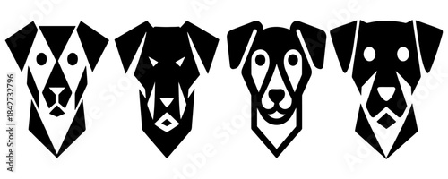 Four distinct dog silhouettes isolated on white background, Vector