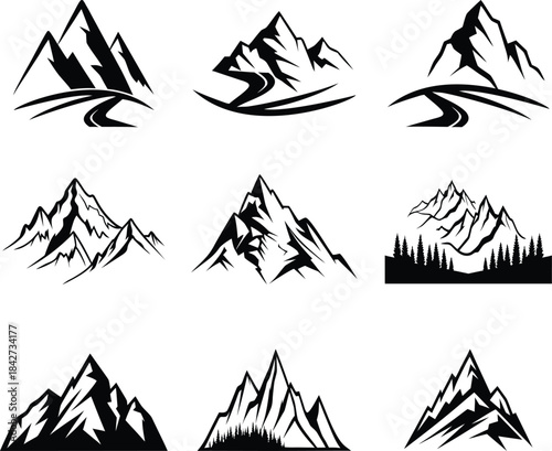 mountain vector silhouette set art and illustration