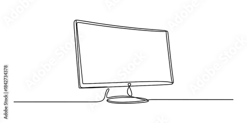 Simple single continuous line drawing of a modern computer display screen Vector, illustration