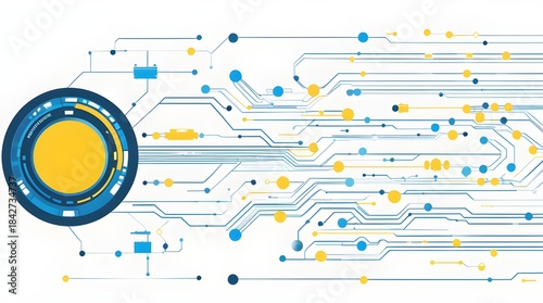 Tech Circular Interface and Circuit Line Vector Illustration