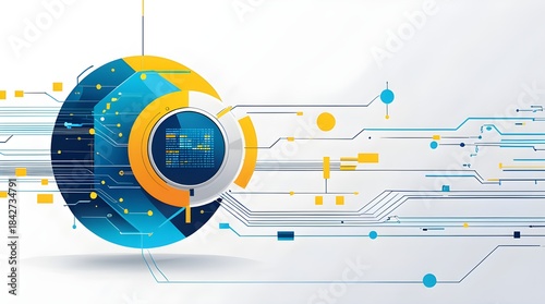 Tech Circular Interface and Circuit Line Vector Illustration
