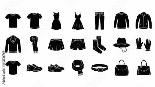 Collection of Black Clothing and Accessories Icons.