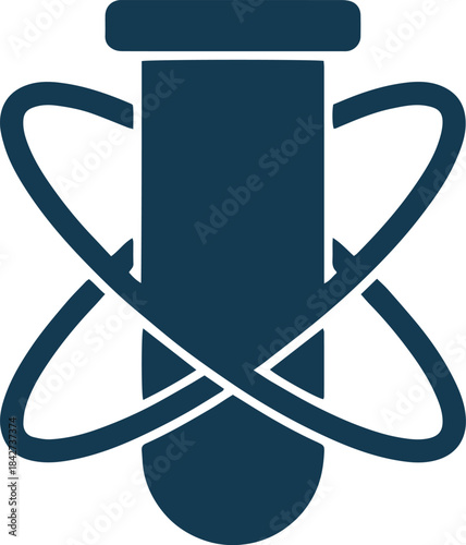 “atomic test tube icon, dark blue science vector illustration”