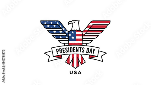 The Presidents Day logo or icon featuring a stylized Bald Eagle, decorated with an American Flag pattern and carrying a ribbon with the words "PRESIDENTS DAY" below it