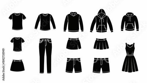 Collection of various black silhouette clothing items for men and women.