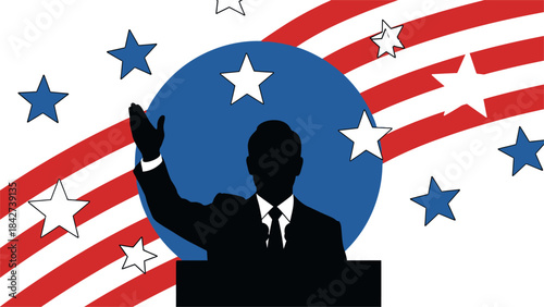 Silhouette of US President Giving Speech at Podium