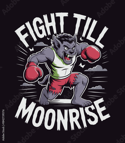 Werewolf Boxer | Pixel Art Combat Beast Fight Till Moonrise Illustration t-shirt design