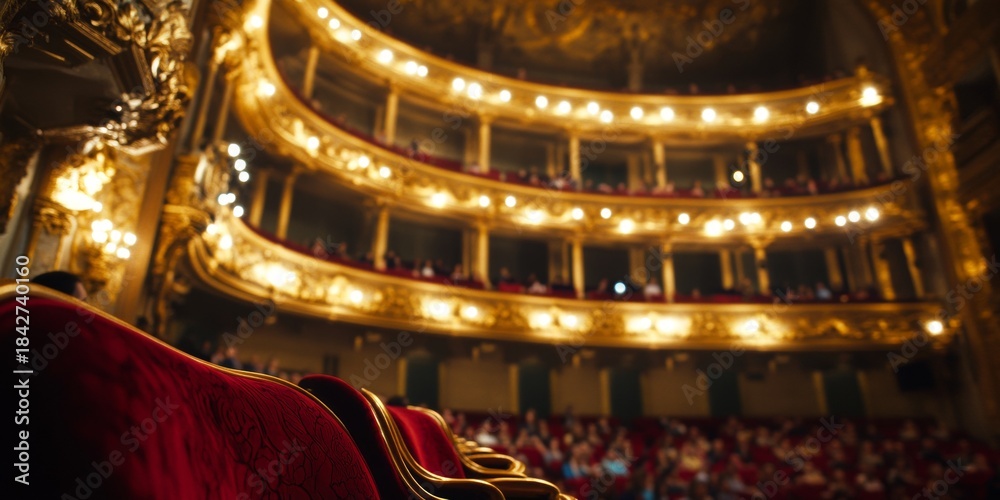 Fototapeta premium Beautiful interior of an opera house with ornate balconies and red velvet seats.