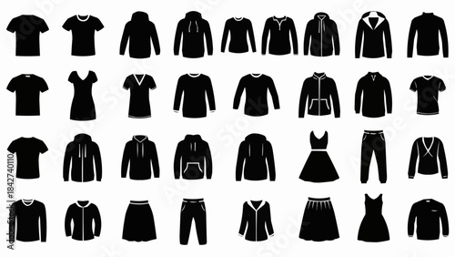 Collection of Black Apparel Silhouettes for Fashion Design.