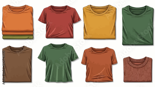 Collection of Folded T-Shirts in Various Earthy Tones.