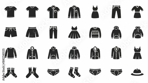 Collection of Clothing Icons for Fashion and Apparel.